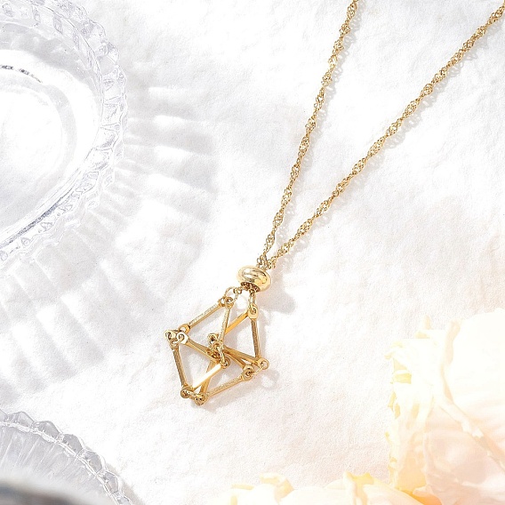 304 Нержавеющая сталь пустой макраме мешочек кулон сингапурская цепочка ожерелье изготовление, с латунными скользящими бусинами