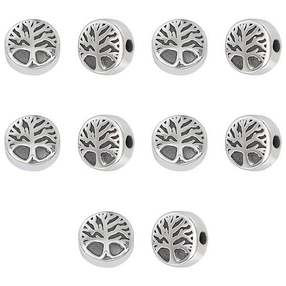 10шт. ретро 304 бусины из нержавеющей стали, плоские круглые с дерева жизни