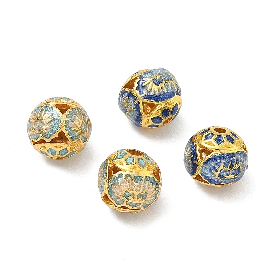 Бисера эмали сплава, круглая с цветком, золотые