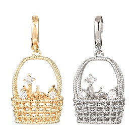 Латунный микро-паве кубический цирконий, корзина, за половину пробурено бисера, стойки покрытие, долговечный