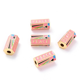 Латунь эмаль бисера, без кадмия и без свинца, долговечный, шестиугольник со словом мир, реальный 18 k позолоченный