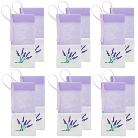 25 шт. набивные мешочки из хлопковой органзы для хранения сухоцветов с завязками и лентой, прямоугольник с лавандовым узором