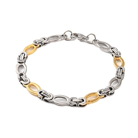 304 Stainless Steel Oval Byzantine Chain Bracelets, with 201 Stainless Steeel Findings