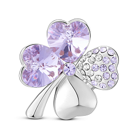 SHEGRACE Alloy Brooch, with Micro Pave AAA Cubic Zirconia Four Leaf Clover with Violet Austrian Crystal