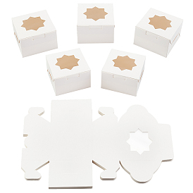 SUPERFINDINGS Individual Kraft Paper Cake Box, Bakery Single Cupcake Packing Box, Square with Octagonal-shaped Clear Window