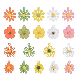19Pcs 19 Style Spray Painted Alloy Pendants, Flower