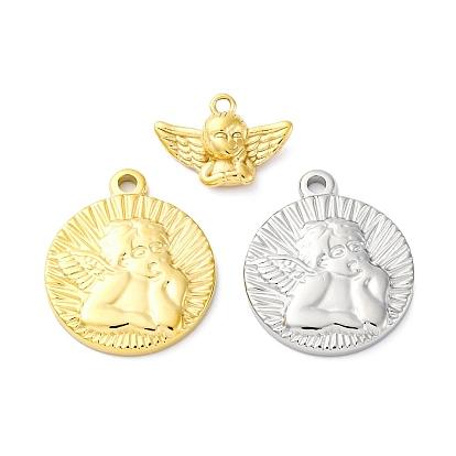 304 подвески из нержавеющей стали, плоский круглый с подвеской купидона, вакуумное покрытие pvd