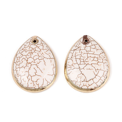 Подвески-капли из окрашенной синтетической бирюзы, с золотым латунным краем