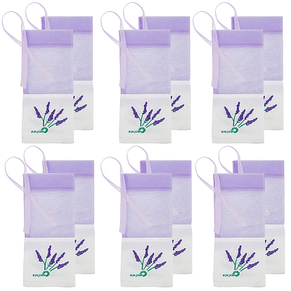25 шт. набивные мешочки из хлопковой органзы для хранения сухоцветов с завязками и лентой, прямоугольник с лавандовым узором