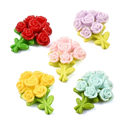 Cabuchones de resina opacos, ramo de flores rosas