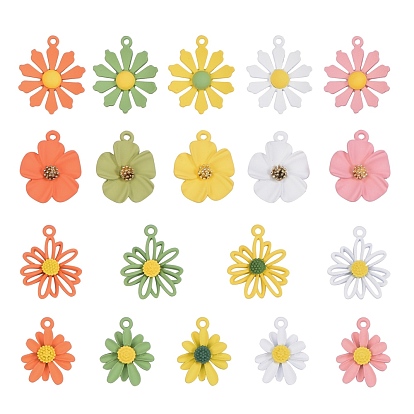 19Pcs 19 Style Spray Painted Alloy Pendants, Flower