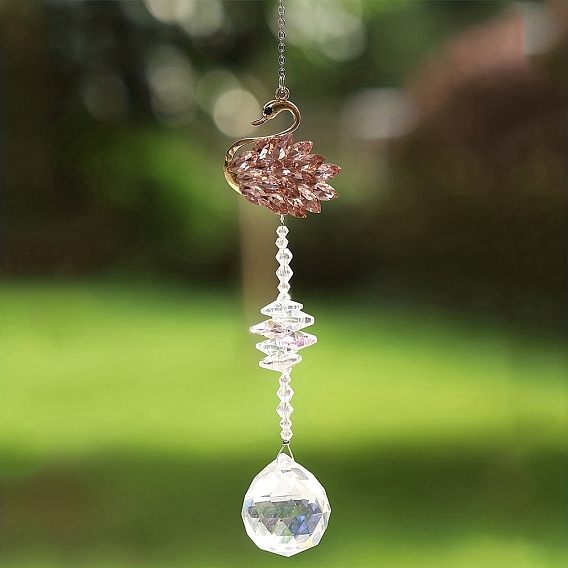 Металлические подвесные украшения в виде лебедя, Каплевидные стеклянные ловцы солнца для домашнего наружного украшения