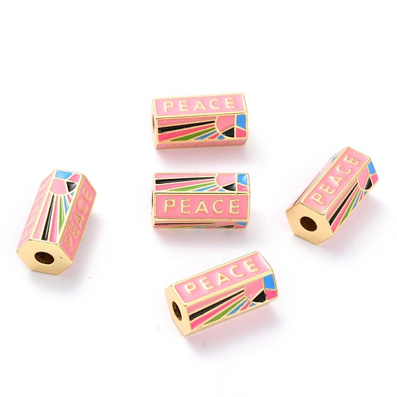 Латунь эмаль бисера, без кадмия и без свинца, долговечный, шестиугольник со словом мир, реальный 18 k позолоченный