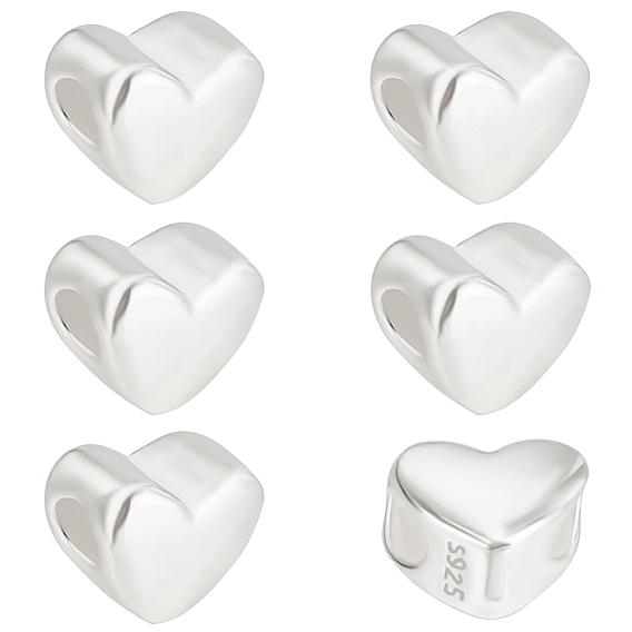 6 шт. 925 бусины из стерлингового серебра, сердце