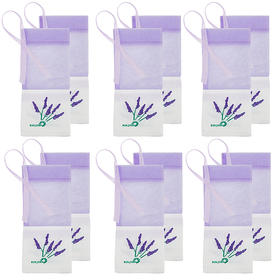 25 шт. набивные мешочки из хлопковой органзы для хранения сухоцветов с завязками и лентой, прямоугольник с лавандовым узором