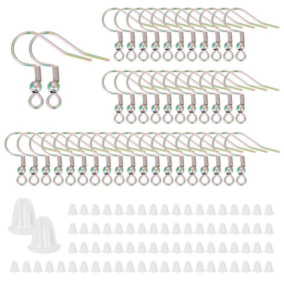 80шт. вакуумное покрытие PVD 201 крючки для сережек из нержавеющей стали, французские крючки с катушкой и шариком, с 80 пластиковыми ушными гайками