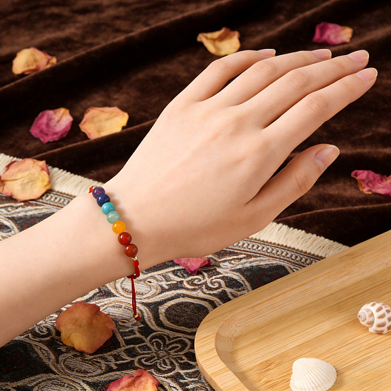 7 Браслеты из плетеного нейлонового шнура с круглыми камнями чакры для повседневного ношения