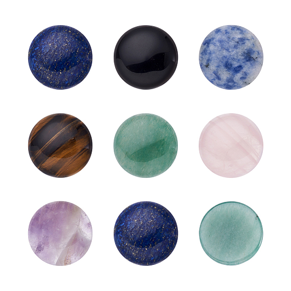 14шт 7 стиль натуральный смешанный драгоценный камень кабошоны, плоско-круглые