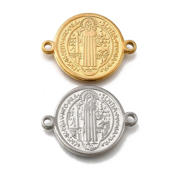 304 подвески-крестики в виде медали святого Бенедикта из нержавеющей стали, плоские круглые ссылки