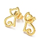 Vacuum Plating 304 Stainless Steel Stud Earring for Women, Hollow Cat