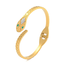 Змея 304 женские открытые браслеты-манжеты из нержавеющей стали со стразами, золотые