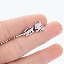 Stainless Steel Batman Earrings for Women - Asymmetrical Hollow Out Ear Jewelry