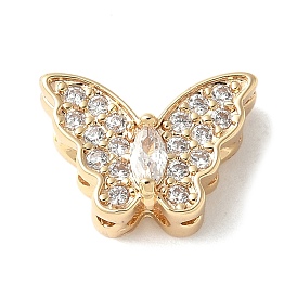 Brass Micro Pave Cubic Zirconia Beads, Cadmium Free & Nickel Free & Lead Free, Butterfly, Clear