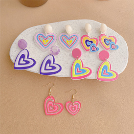 Stitching rainbow simple earrings heart silver needle stud earrings geometric acrylic earrings