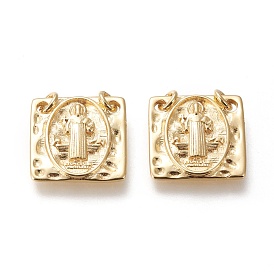 Brass Charms, with Jump Rings, Long-Lasting Plated, Square with Saint