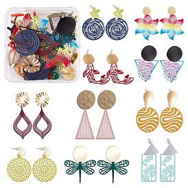 DIY Earring Making Finding Kits, Including Stainless Steel Filigree Pendants, Alloy Stud Earring Findings, Plastic Ear Nuts, Flower & Triangle & Fish & Flat Round