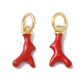 Brass Enamel Charms, with Jump Ring, Long-Lasting Plated, Lead Free & Cadmium Free, Antler Charms, Real 18K Gold Plated