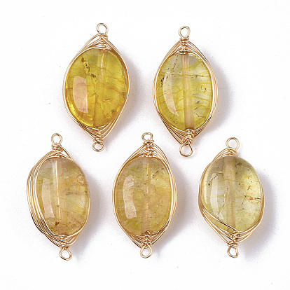 Соединители звеньев естественного кристалла кварца, окрашенные, проволочные ссылки, С латунной проволокой, овальные, золотой свет