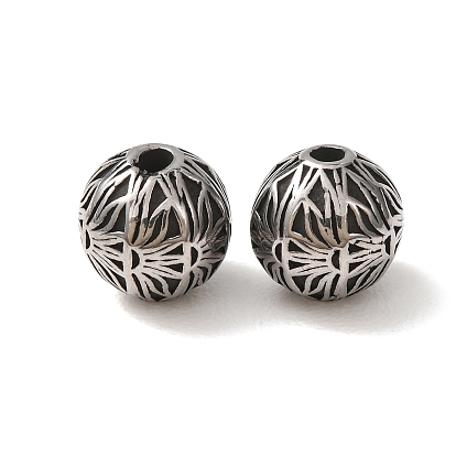304 Stainless Steel Beads, Round with Flower Pattern