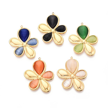 304 подвески из нержавеющей стали, цветок, со стеклом, реальный 18 k позолоченный, ионное покрытие (ip)