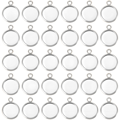 40Pcs 304 Stainless Steel Pendant Cabochon Settings, Plain Edge Bezel Cups, Flat Round