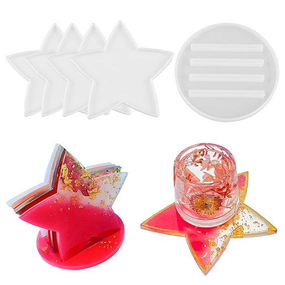 DIY Star Coaster Silicone Molds, Resin Casting Coaster Molds, For UV Resin, Epoxy Resin Craft Making