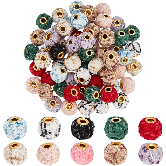 100 шт. 10 цветные полиэстеровые европейские бусины, бусины с большим отверстием, круглые и круглые, с сердцевиной из железа и сплава