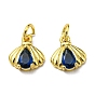 Golden Brass Pendants, with Glass and Jump Ring, Shell Shape Charms