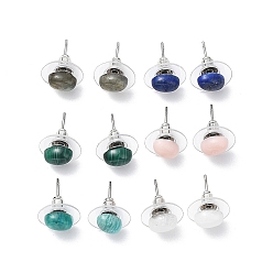 Natural Gemstone Stud Earrings for Women, with 304 Stainless Steel Ear Studs, Oval