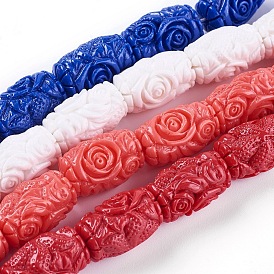 Chapelets de perles de corail synthétique , teint, colonne avec des fleurs
