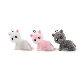 Flocking Resin Cute Kitten Pendants, Cat Shape Charms with Platinum Plated Iron Loops