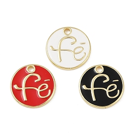 Латунь эмаль прелести, плоский круглый со словом fe charm, без свинца и без кадмия, долговечный, стойки покрытие, реальный 18 k позолоченный