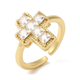 Cross Brass Micro Pave Clear Cubic Zirconia Open Cuff Rings, for Women, Lead Free & Cadmium Free