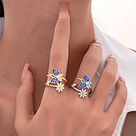 Drip Oil Butterfly Ring Female Retro Fashion Butterfly Love Flower Index Finger Ring Sweet Personality Open Ring