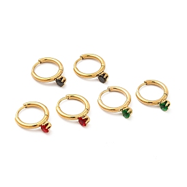 Golden Tone 304 Stainless Steel Hoop Earrings, Cubic Zirconia Ring Earring for Women