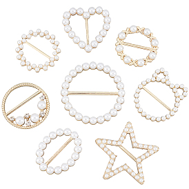 8Pcs 8 Styles Alloy Buckles, with Natural Pearl, Light Gold & Platinum
