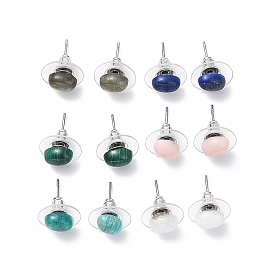 Natural Gemstone Stud Earrings for Women, with 304 Stainless Steel Ear Studs, Oval