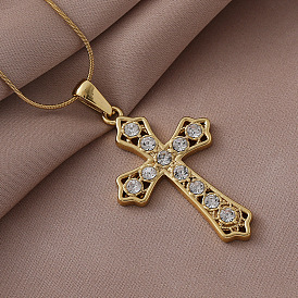 Винтажные 304 ожерелья с подвеской в виде креста из нержавеющей стали с прозрачным стеклом для женщин