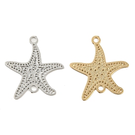 Rack Plating Brass Hollow Out Connector Charms, Long-Lasting Plated, Starfish Etched Metal Embellishments