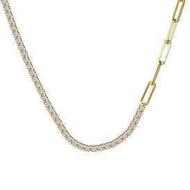 925 Ожерелья-цепочки из стерлингового серебра с прозрачным фианитом и скрепкой для женщин